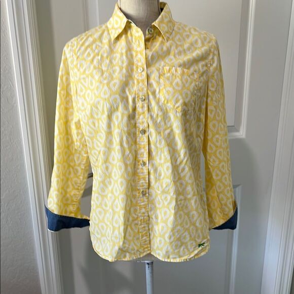 Talbots Teardrop Yellow/White Embroidered Dragonfly Chambray Cuff SZ 10 P - Picture 1 of 9